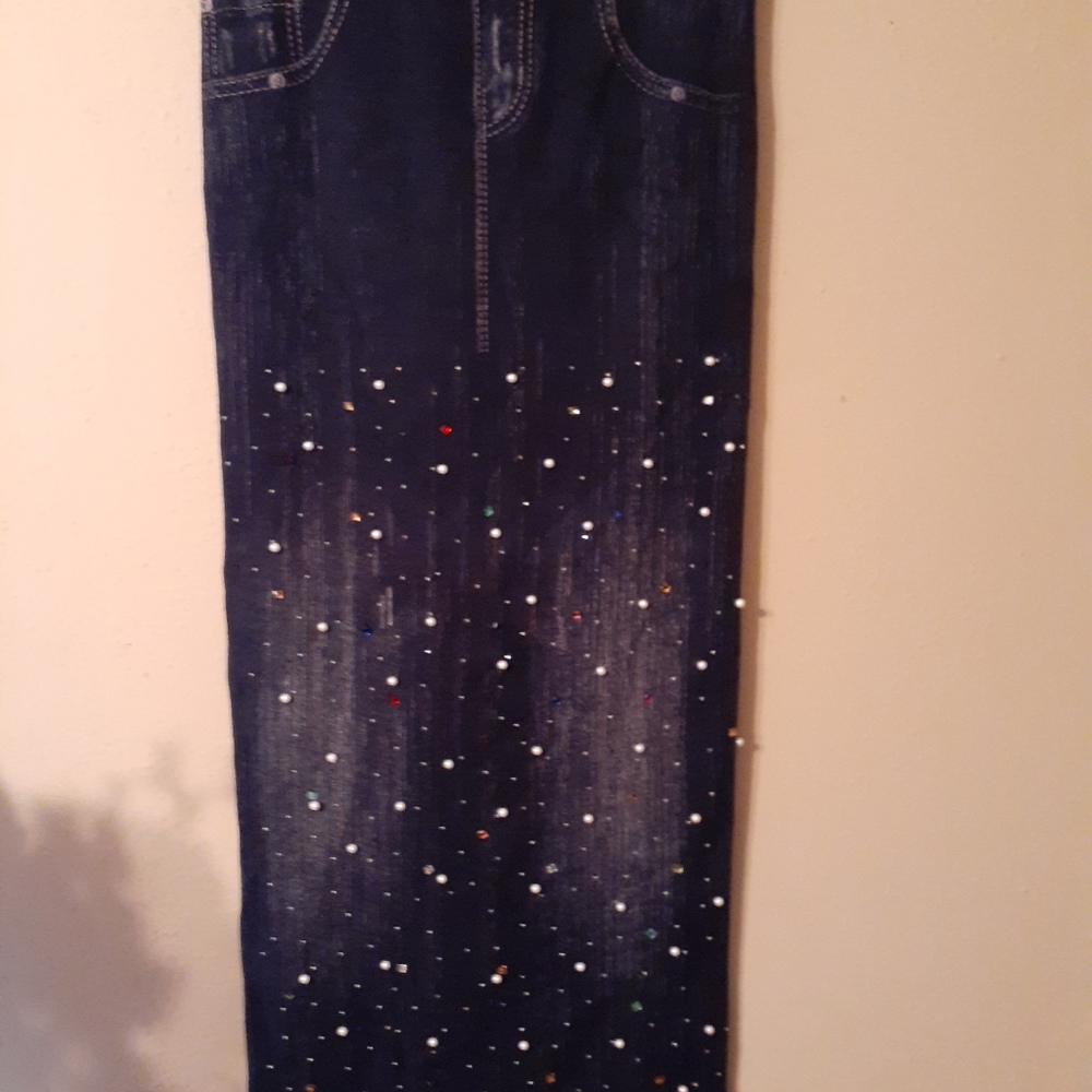 Denim look ankle length stretch skirt